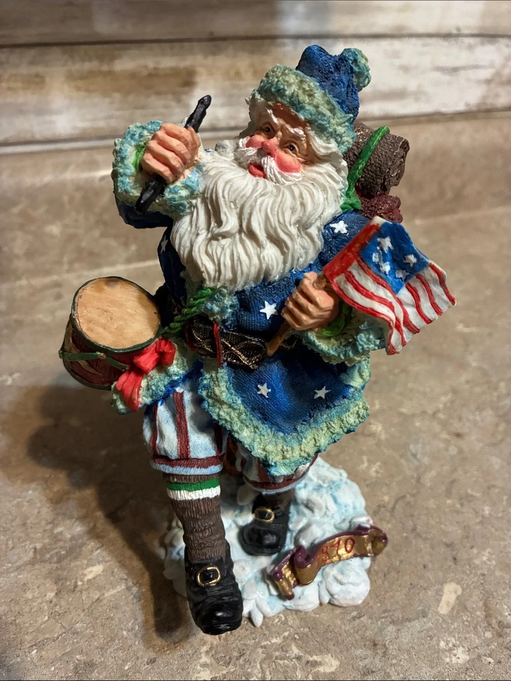 Galleria Lucchese 1993 Patriotic Blue Santa Figurine - Home Holiday Décor